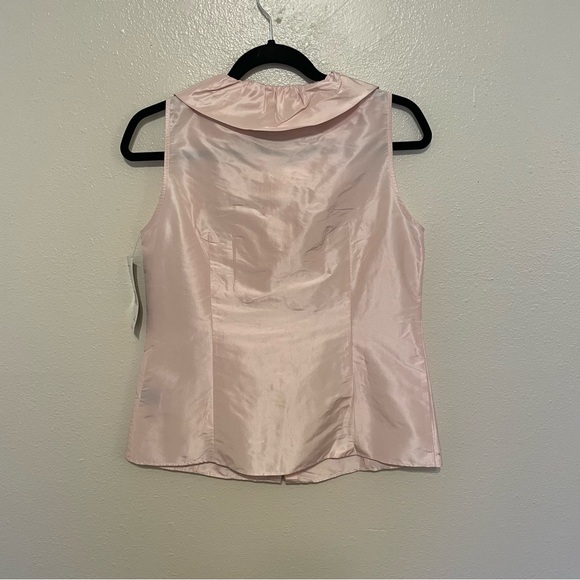 Lafayette 148 New York Silk Pink Sleeveless Blouse Ruffle Collar Bow Button Up - Picture 5 of 11